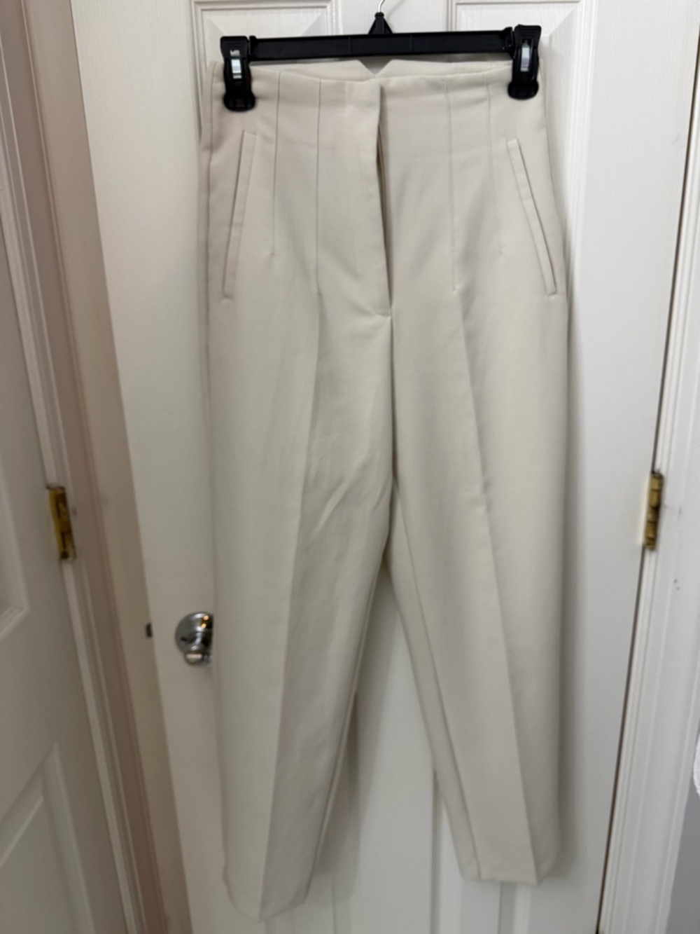 Zara Cream High-Rise Pleated Trousers